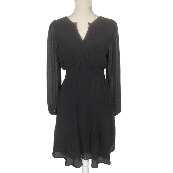 Maurices Notch Neck Long Sleeves Skater Dress Women’s Size S Black Chiffon - Picture 2 of 9